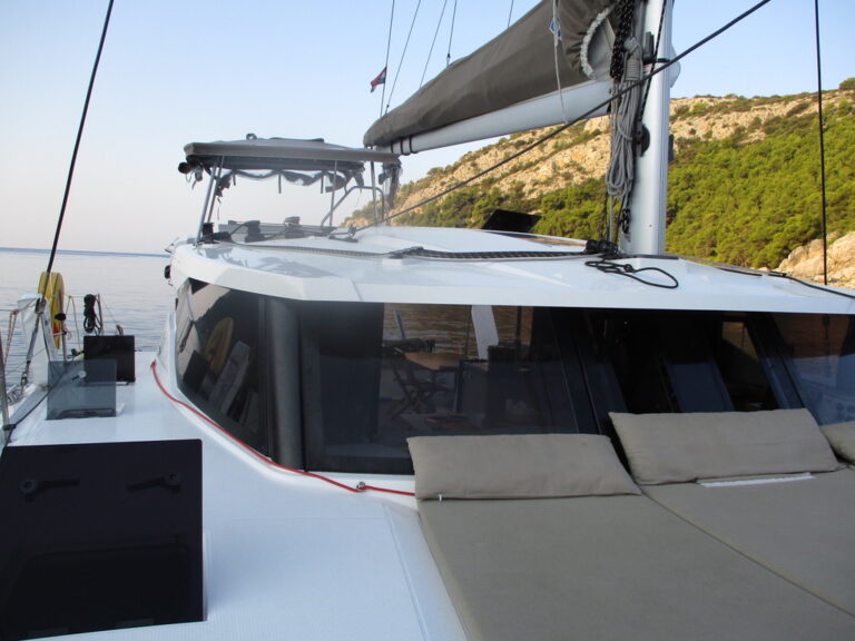 fountaine pajot 40 foot catamaran on the water in greece