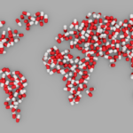 map of the world made out of red and white prescription pills