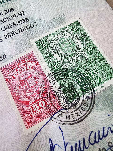travel stamps on a piece of mail